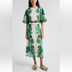 FARM Rio festival green midi skirt women size S